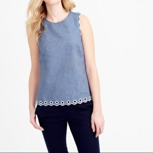 J.Crew Chambray Scalloped Top with White Grommets
